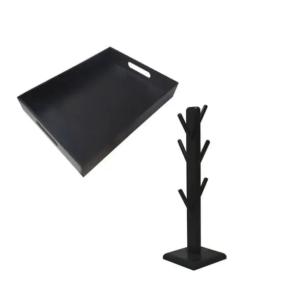 Kit Porta Xícaras Bandeja Café 6 Pinos Grande Madeira MDF