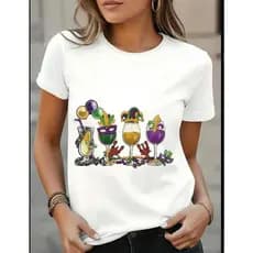 Camiseta Feminina Masculina 100% Algodão Taças Bebidas Carnaval Alegria Colorida Abadá Moda Tendência P a G3