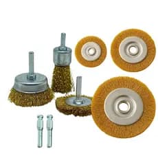 3 Escovas Aço Circulares com haste + 3 Escovas Tipo Disco Aço Para Parafusadeira e Esmerilhadeira (6 no total)