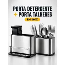 Kit Porta Talheres + Porta Detergente Inox 3 em 1 Organizador de Pia Moderno Escorredor Cozinha