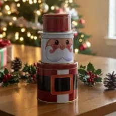 Conjunto Latas Decorativas 3 em 1 Empilhados 13,5 x 26 cm - Modelo Papai Noel