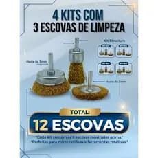 Kit 12 Escovas de Aço Limpeza Pesada Ferrugem Rotativas para Furadeira e Parafusadeira