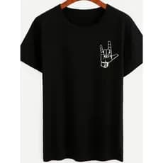Camiseta Rock N Roll Hand Sign Estampa Caveirinha Mãos