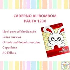 KIT Caderno Alibombom Vermelho 5 UNIDADES CAPA DURA Pauta 123X 80 Folhas Letra Cursiva Alfabetização