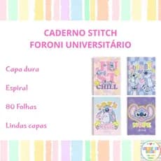 Caderno Stitch Capa Dura Universitário Arame 1 Matéria Papelaria Fofa Material Escolar do Stitch