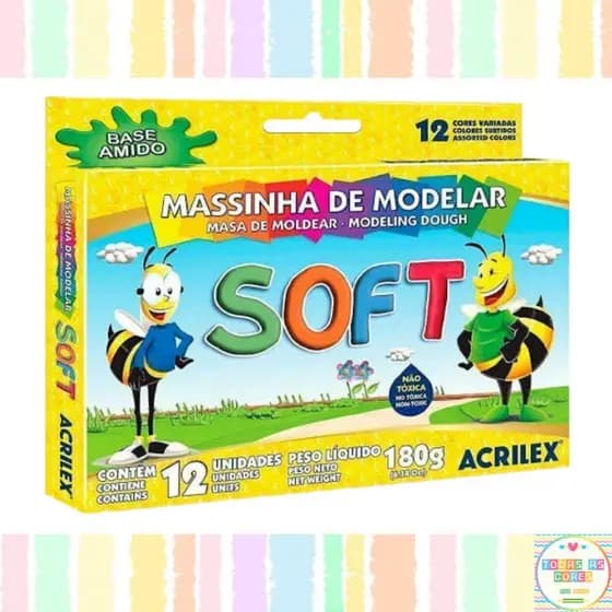 KIT Massinha de Modelar Acrilex SOFT Macia 12 Cores Atóxica Escolar