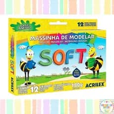 KIT Massinha de Modelar Acrilex SOFT Macia 12 Cores Atóxica Escolar