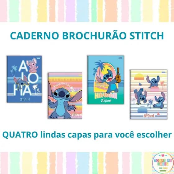 Caderno Stitch Capa Dura Brochura 1 Matéria Papelaria Fofa Infantil Material Escolar do Stitch