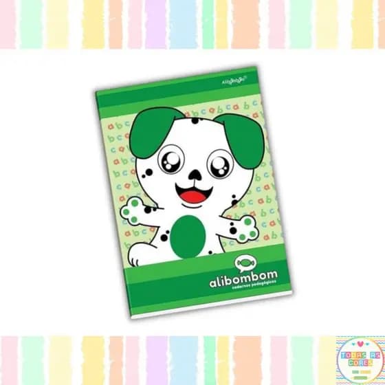 Caderno Alibombom CAPA DURA Verde Pauta 123 80 Folhas Brochurão Alfabetização Letra Cursiva