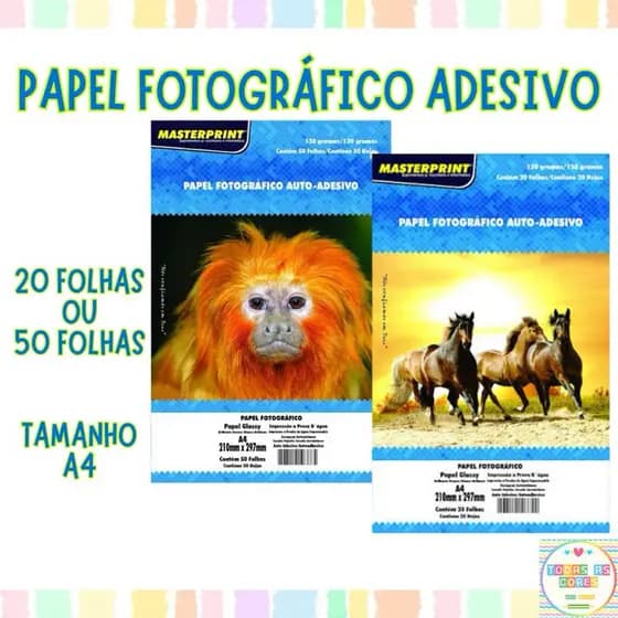 Papel Fotográfico Adesivo A4 130g Masterprint 20 ou 50 Folhas Glossy Alta Resolução Melhor Qualidade