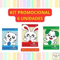 KIT 6 cadernos ALIBOMBOM CAPA FLEXÍVEL 60 folhas Azul sem Pauta Vermelho Pauta 123X Verde Pauta 123