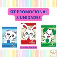 KIT 8 cadernos ALIBOMBOM CAPA DURA 80 folhas cor Azul ou Vermelho ou Verde  MATERIAL ESCOLAR
