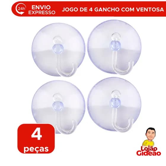 Jogo de 4 Gancho Com Ventosa Multiuso Parede Espelhos Suporta Até 1kg
