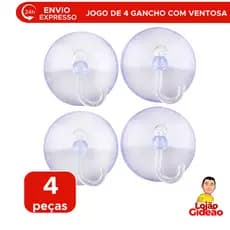 Jogo de 4 Gancho Com Ventosa Multiuso Parede Espelhos Suporta Até 1kg