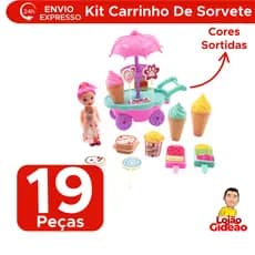 Brinquedo Hora Do Lanche Kit Com 19 Peças Infantil Carrinho De Sorvete Doces Sortido