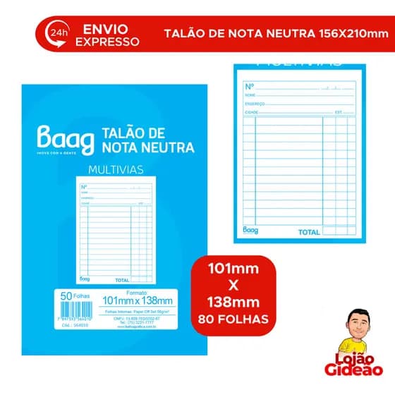 Talão De Pedido Talonado Nota Neutra 1 18 1 Via 50x 1 Folhas