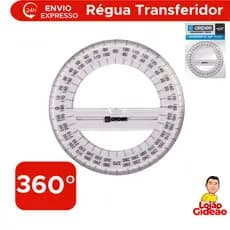 Régua Redonda Transferidor 360 Cristal Material Escolar Geométrico Transparente Artesanato