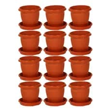 Vaso Com Pratinho 700ml  Redondo Marrom e Preto Para plantas e Flores Resistente Com Prato Suporte