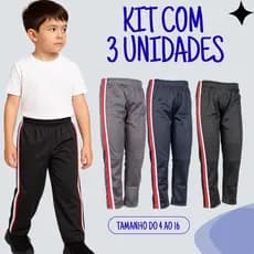 Kit 3 Calça Masculina Infantil Faixa Lateral Tactel Uniforme Escolar Agasalho Inverno 271