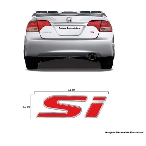 Emblema Si  Do New Civic Vermelho Resinado Top
