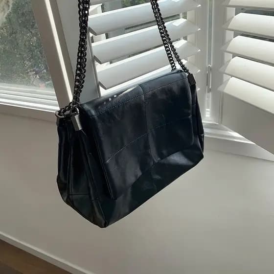Bolsa Tiracolo Corrente Passeio Feminino Blogueira Couro PU Medio Ombro[8339]