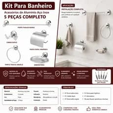 Kit Para Banheiro Acessórios de Alumínio Aço Inox 5 Peças Completo