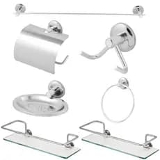 Kit Acessorios Banheiro Inox Lavabo Conjunto Porta Shampoo