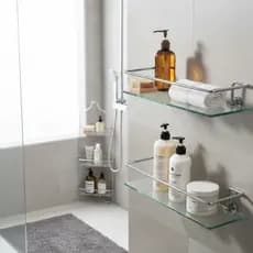 Kit 2 Portas Shampoo Reto Prateleira Banheiro Vidro 6mm Suporte