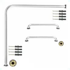 Kit Alça Barra De Apoio 1 70x70+2 Alças 30cm Suporte Corrimão Idoso Gestante Deficiente Cor Prateado