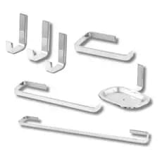 Kit Acessorios Para Banheiro Quadrado 5 Peças + 2 Cabide Gancho Pendurador Cromado Luxo