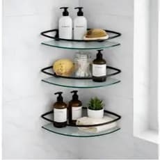 Kit  Porta Shampoo Canto Preto Nicho Com Vidro Incolor Semi Luxo