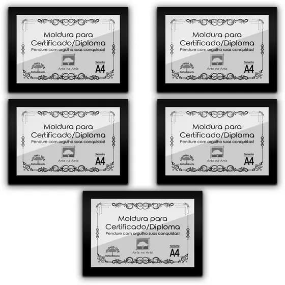 Kit 5 Certificados Diplomas A4 com Tela de Acetato e MDF