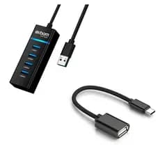 Kit Mobilador Hub USB 4 Portas + Cabo Adaptador OTG Usb Tipo-C Para Celular e Notebook