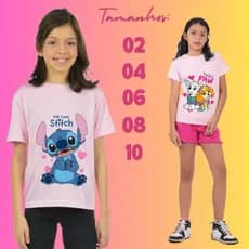 Camisa Camiseta Blusa Infantil Menina Menino Stitch Marvel Sonic Fantasia Garfield Mickey Tamanhos 2 4 6 8 10 - ALGODÃO