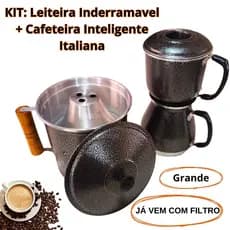 Fervedor de Leite Inderramavel + Cafeteira Italiana Economica Caneca Leiteira Cor Preta Prata 2 Litros PROMOÇÃO - COMBO