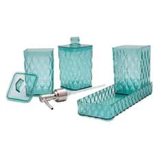 Kit Banheiro Lavabo Porta Sabonete Escova Algodão azul