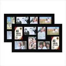 Kit com 2 Painéis de Fotos 10x15 cm cada foto, Moldura Revestida com Vidro Frontal, Porta Retrato para Fotos