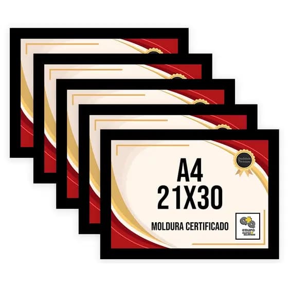 Kit 5 Molduras A4 21x30 Porta Certificado Diploma Foto Vidro Cores