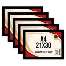 Kit 5 Molduras A4 21x30 Porta Certificado Diploma Foto Vidro Cores