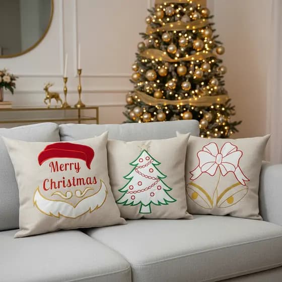 Kit de Natal - Capas de Almofada Bordadas em Tecido Linho Premium - Escolha sua Combinação