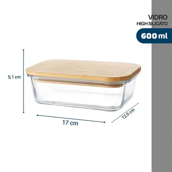 Pote De Vidro Hermético Quadrado Marmita Potes Conjunto Tampa Bambu