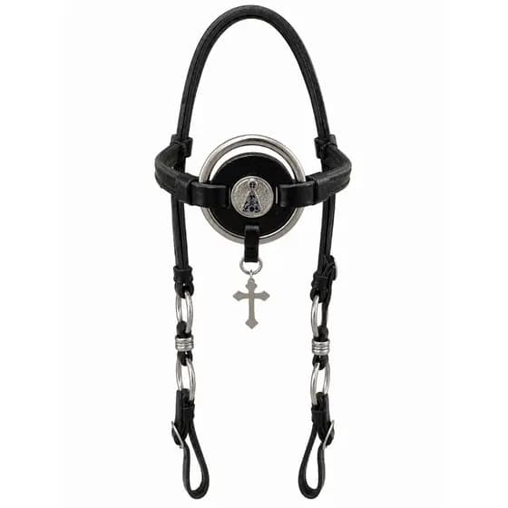 Cabeçada De Couro Legitimo Inox Luxo Aplique Nossa Senhora Aparecida