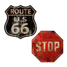 Kit Placas Quadros Stop Route 66 Decorativo Rustico De Parede