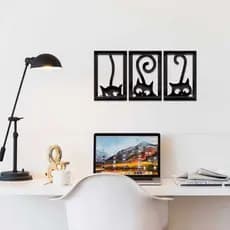 3 Quadros Gatos Vazado Decorativo Auto Colante em PET Preto