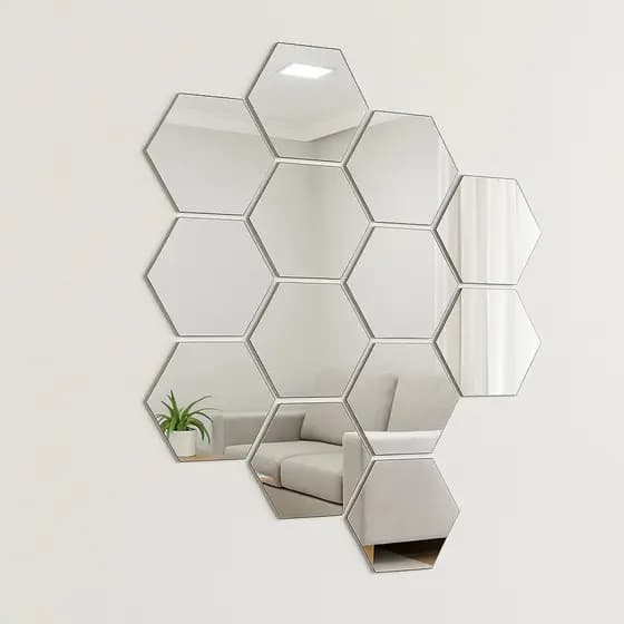 Kit Espelhos Adesivos Acrílico Decorativos Em Formato Hexagono