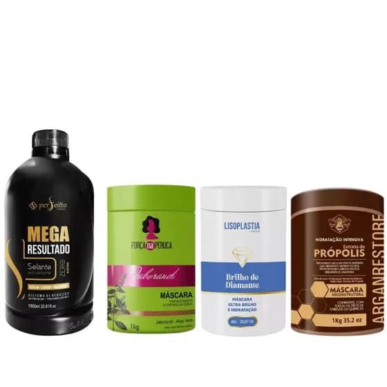 Mega Resultado + Máscara Jaborandi + Máscara Brilho De Diamante + Máscara Própolis
