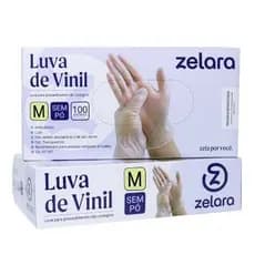 Luva de Vinil sem pó Zelara tamanho M com 100 unidades