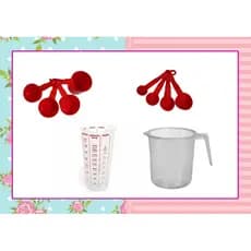 kit de medidores 10 peça cor Vermelho (Jarra de 1 Litro / 4 Colheres / 4 Xícaras / 1 copo 500 ml)