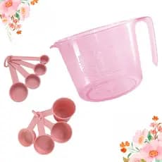 Kit medida 9 Peças Jarra de 1 litro, 4 Xícaras, 4 Colheres Rosa  Cozinha Gourmet