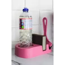 Kit Cozinha Com Porta Detergente , Rodinho de Pia  e Porta Esponja  (Rosa) Conjunto de Pia